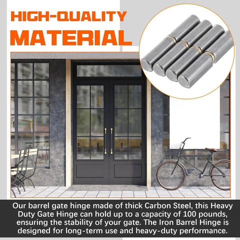 30 Pack Weld On Bullet Hinges Heavy Duty Carbon Steel For Gates And Doors, close-up view of hinges and outdoor gate