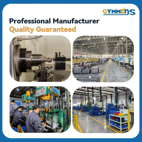 Industrial manufacturing facility with machinery, warehouse space, and workers in a production line setting.