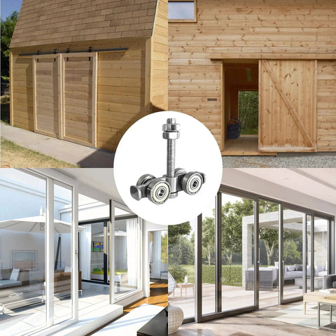 Four Wheel Trolley Assembly With Silent Wheels For Barn Doors Sliding Doors And Garage Doors Fits 1-5/8 Inch Wide And Taller Hanging Track 4 Pack Hidden Bolt Design For Smooth Quiet Operation For Long Lasting Performance