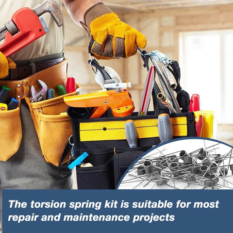 40 pcs stainless steel small torsion springs, 4.5mm OD, 0.5mm wire, shown with a handyman's tool belt.