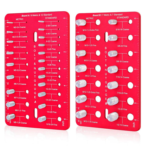 Ultimate Nut And Bolt Thread Checker With 35 Size Gauge 16 Metric And 25 Standard Sizes Pro Grade Bolt Size Finder And Thread Gauge With Inch And Centimeter Ruler For Quick Fit, showing metric and standard bolt sizes.
