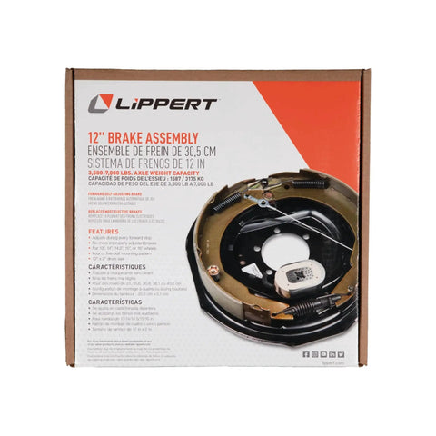 Lippert 12-inch brake assembly box for left side, 3,500–7,000 lb capacity, fits 14.5–16-inch wheels