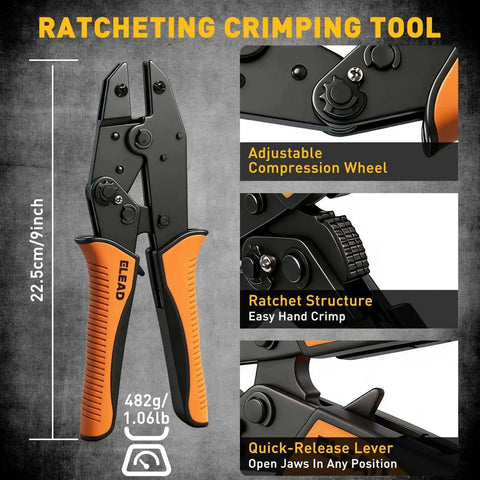 Ratcheting crimping tool from 2020 Piece XH 2.54mm Connector Kit with adjustable compression wheel and quick-release lever.