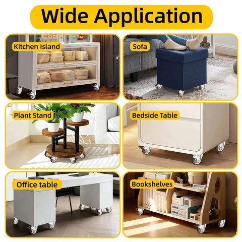 Multiple furniture pieces fitted with 1 Inch Heavy Duty Caster Wheels Set Of 4 With Brakes 100 Lb Capacity Swivel Furniture Casters.