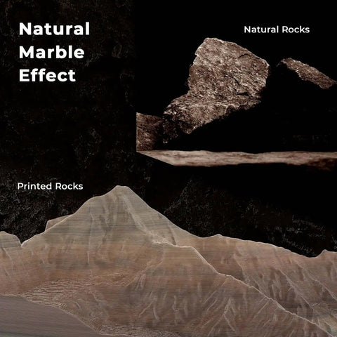 Natural marble effect comparison with Fossil Gradient Stone PLA Filament 1.75mm For 3D Printing 1Kg Matte Finish Spool and natural rocks
