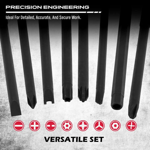 Extra Long Security Bit Set 32-Piece S2 Steel Screwdriver Drill Bits For Tamper-Proof Screws Torx PoziDriv Spanner Tri-Wing 6 Inch Length