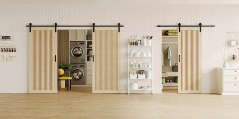 42 Inch By 84 Inch Sliding Barn Door With Wood Slat Design And Hardware Kit Solid Pine Wood For Living Room Pantry And Home Offices