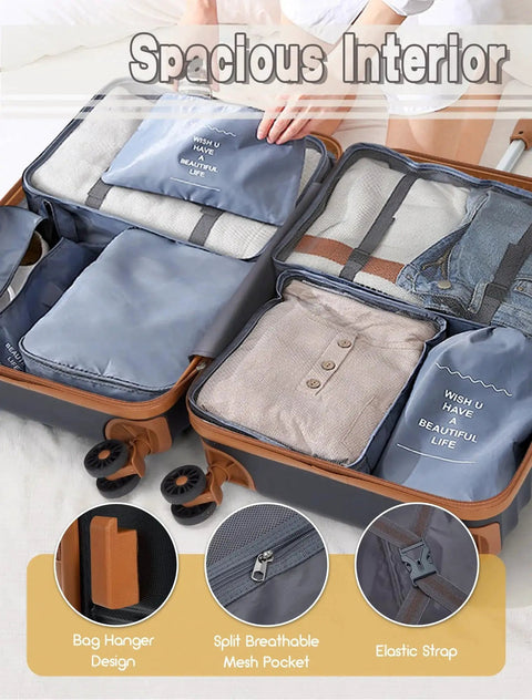 Open Airline Approved Carry On Luggage 22x14x9, showcasing spacious interior with clothing organized, featuring mesh pockets and elastic straps