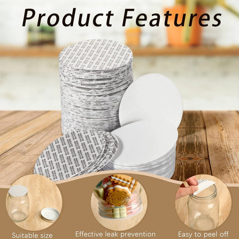 70 mm foam lid liner set for jars and bottles; white round discs, 100 pcs, heat-resistant, pressure-sensitive seal