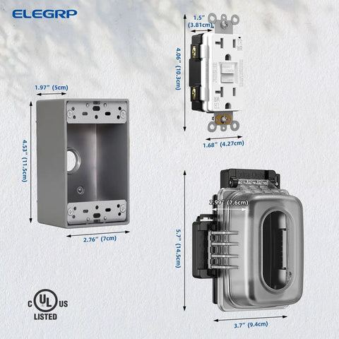 Outdoor GFCI Outlet Kit With Weatherproof In Use Cover And Metal Box, 1 Gang, 20 Amp Self Test Receptacle, Extra Duty Electrical Box