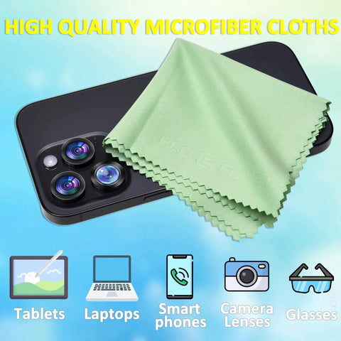 Premium Microfiber Cleaning Cloths 12 Pack For Glasses Cameras And Screens with green cloth on smartphone camera