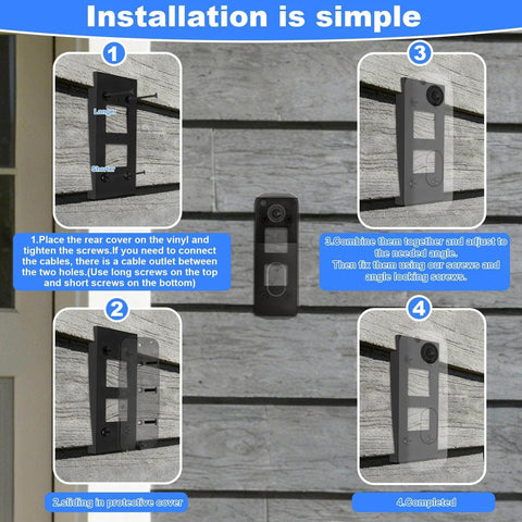 Installation steps for Doorbell Camera Mount For 2nd Gen Video Doorbell, Anti Theft Ring Holder, Adjustable Corner Wedge on vinyl siding.