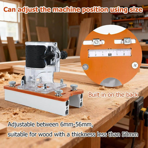 Pro Grade 2-In-1 Router Jig For Slotting And Positioning on workbench, heavy-duty aluminum, adjustable bracket visible