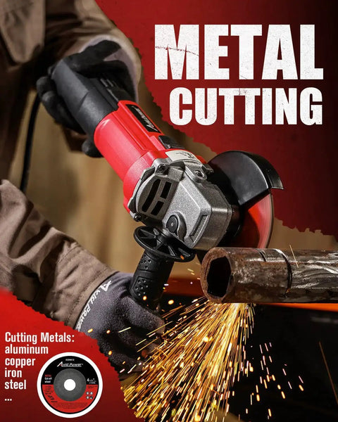 Powerful Four Point Five Inch Angle Grinder With 750 Watt Motor 11500 RPM Six Point Five Amp Includes Grinding And Cutting Wheels