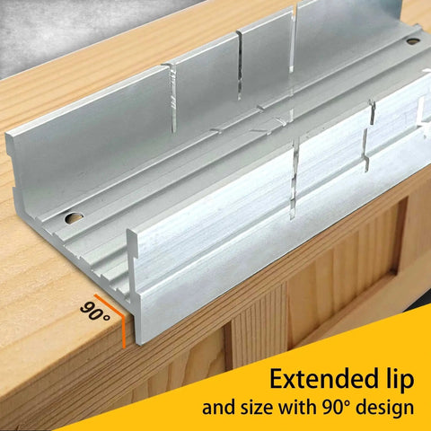 Precision Aluminum Miter Box For Small Wood And Soft Metal Cutting, 5.3 Inch Hand Saw Guide 90 degree angle on wood workbench