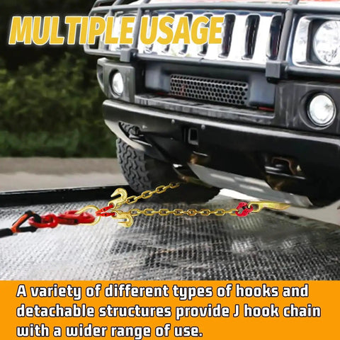 Heavy Duty Grade 80 V Bridle Towing Chain 5/16 Inch, 3 Feet With 8 Inch Hooks connected to vehicle bumper