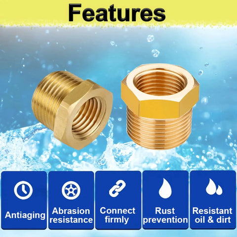 Two Pack Brass Reducer Hex Bushing Three Quarters Inch MNPT To One Quarter Inch FNPT Heavy Duty Pipe Fitting Adapter NPT