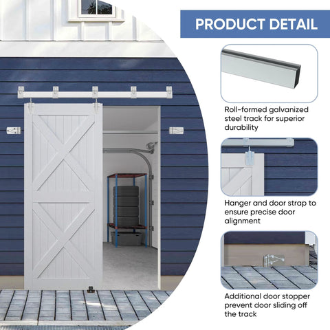 5Ft Exterior Sliding Barn Door Hardware Kit Heavy Duty Track For Indoor And Outdoor Doors Wall Mount Silver Galvanized Steel Rail