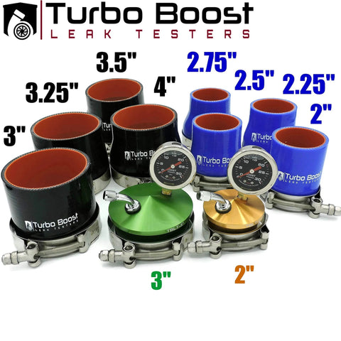 Turbo Boost Leak Tester Kit Universal Intake Pipe Pressure Test For 2 To 4 Inch Tubes with gauges and color-coded caps