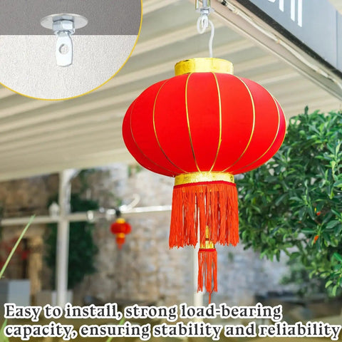 Red hanging lantern attached using Eye Lag Toggle Bolts Kit 25 Pcs One Quarter By Four Inch With One Inch Metal Washers Heavy Duty Wall Anchors For Drywall Ceiling Sheetrock Hollow Walls Galvanized Steel Screws And Nuts Included For Easy Installation And Shelving And Fixture Mounts