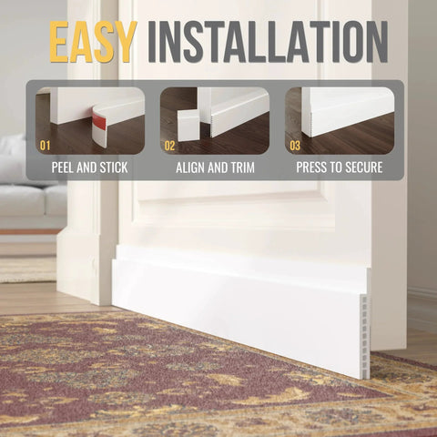 Heavy Duty Door Draft Stopper for Huge Gap 3 W X 39 L Adjustable Under Door Seal for Exterior and Interior Doors with Super Wide Backing Adhesive Soundproof Insulator Weather Stripping Door Sweep 1 Pack White installed under door