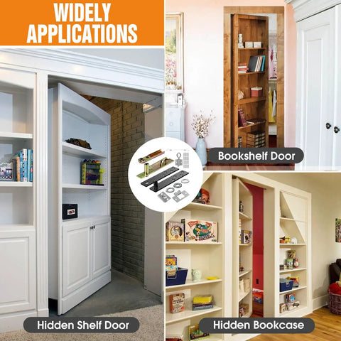 Hidden Bookcase Door Hinges For Concealed Secret Doors With Wire Passing Capability Tread Type Murphy Bookshelf Hinges System
