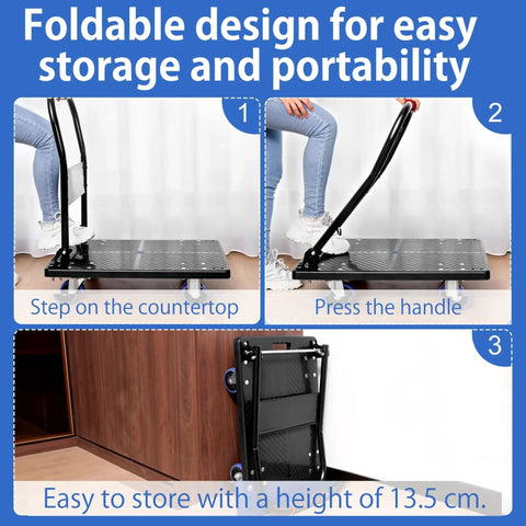 Foldable Push Cart Dolly With 360 Degree Swivel Silent Wheel Durable Reinforced Steel Construction folded for easy storage
