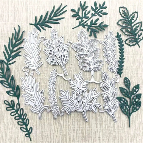 Eight Piece Leaf Metal Die Cuts Set For Scrapbooking And Card Making, floral leaf designs in durable carbon steel, 9.7 by 10.9 cm