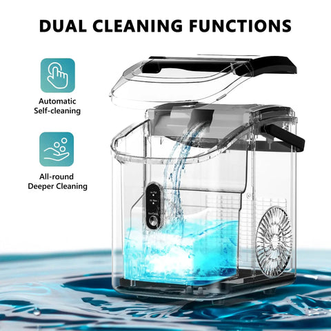 Transparent Nugget Ice Maker Countertop With Auto Clean, 34 Lbs Per Day, 6 Min Ready showing water flow inside