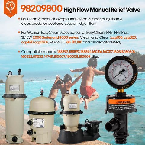 DearChan 98209800 high-flow manual relief valve with pressure gauge for pool filter system, beige filter tanks