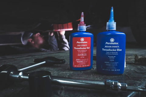 Blue Medium Strength Thread Locker For Bolts And Fasteners Quarter Inch To Three Quarter Inch Keeps Vibration From Loosening Seals Leaks And Corrosion Removable With Hand Tools 36 Milliliters bottle with tools