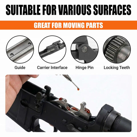 All Weather Gun Grease And Lubricant Pro Grade High Viscosity Synthetic Formula That Stays Slick From Minus 70 To 400 Degrees used on gun parts