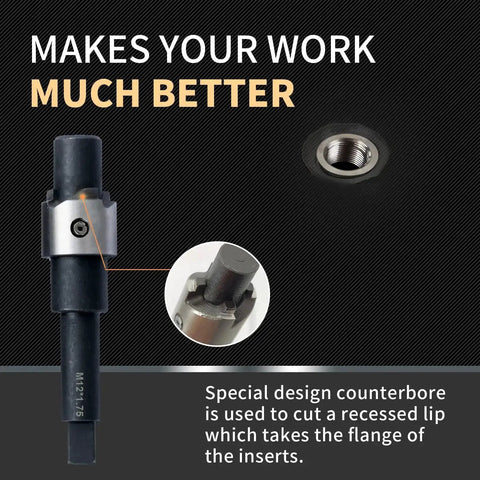 M12X1.75 Thread Repair Kit With Stainless Steel Inserts Drill Tap Counterbore And Install Driver 10 Pcs, tool close-up