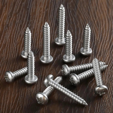 247 Piece Pan Head Wood Screw Set For Home DIY Projects, Stainless Steel 304 Self Tapping Screws, Phillips Drive, close-up view