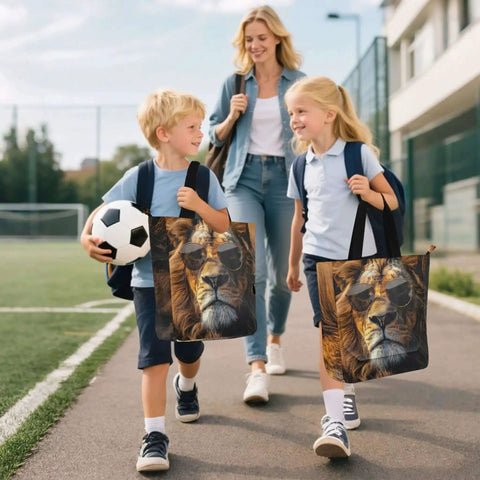 Cool Lion Canvas Tote Bag For Women And Gals With Compartments Water Resistant Exterior Lightweight Work School Purse