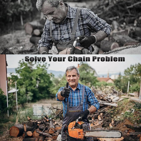 Man maintaining chainsaw with Ten Pack Clutch Drum E Clip Set For Stihl Chainsaws Pro Grade Sprocket Clips in outdoor setting
