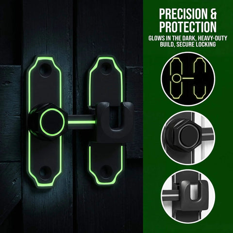 Glow In The Dark Barn Door Lock With 90 Degree Flip Latch, Safety Bolt For Sliding Doors In Bathroom Garden Garage And Pet Cage, Luminous Hardware Black 1 Pack