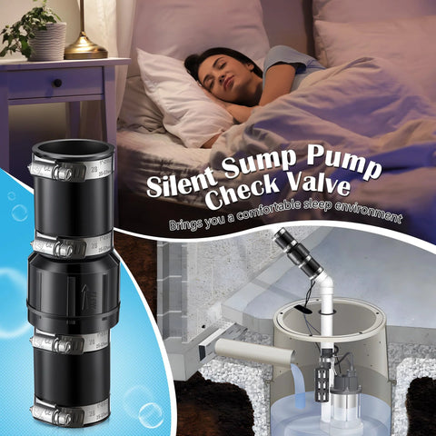 Threlaco sump pump check valve kit with four stainless hose clamps for 1-1/2 in and 1-1/4 in pipe, black valve body