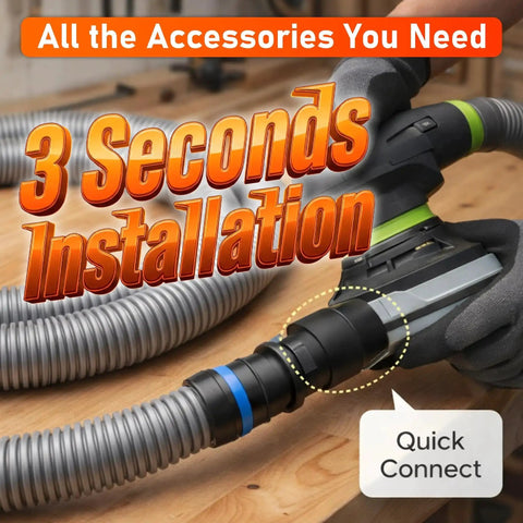 16 Ft Beefed Up Pro Grade Heavy Duty TPE Shop Vac Hose Extension Kit With 1-1/4 Inch Diameter And 6 Adapters In Use