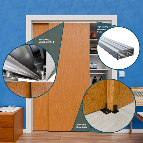 6 Foot Bypass Sliding Closet Door Track Kit For Double Doors With 72 Inch Rails And Supreme Smooth Ball Bearing Hardware view