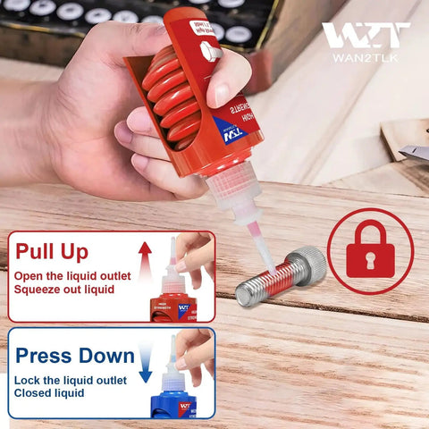 Blue And Red Thread Locker Set For Medium And High Strength Thread Locking For Nuts Bolts And Metal Fasteners Keeps Fasteners Locked Down And From Loosening While Preventing Corrosion WAN2TLK Two 50 Milliliter Bottles