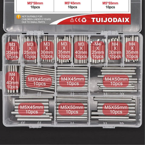 Durable 150Pcs 15 Sizes 304 Stainless Steel Dowel Pin Set With Storage Box For Shelves M3 M4 M5 Cylindrical Peg Pins