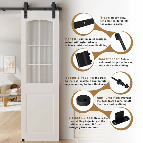 7.5 Foot Sliding Barn Door Hardware Kit For Double Doors 22.5 Inch Wide Panels Heavy Duty Track System With Smooth Quiet Operation