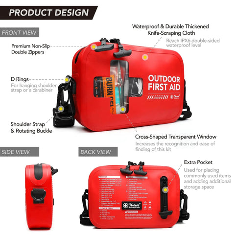 Waterproof 152 Piece First Aid Kit In Red Portable Dry Bag For Boating Camping Fishing And Kayaking Ultra Durable IPX6