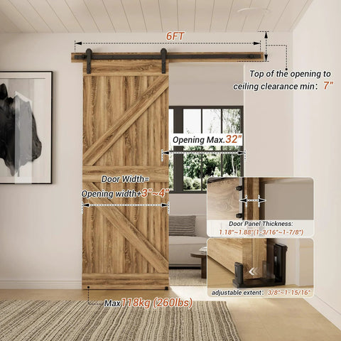 Heavy Duty Sliding Barn Door Hardware Kit With 72 Inch Rail System, Adjustable U Shape Floor Guide, Wall Mount Rail, Splicing Track, For Interior Doors Up To 260 Lbs, Built Tough Aluminum, Rust And Water Resistant installed view