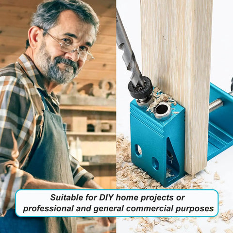 Complete Pocket Hole Jig Kit With Drill Guide For 15 Degree Angled Holes in use for DIY woodworking project