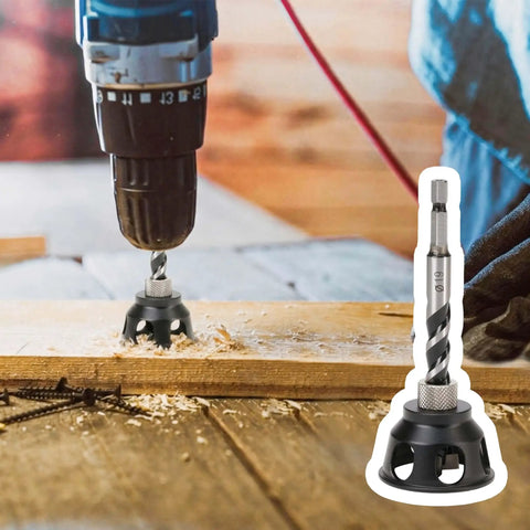 No-Nonsense 19mm Dog Hole Chamfer Reamer Bit For Three-Quarters Inch Holes in action with drill on wood surface
