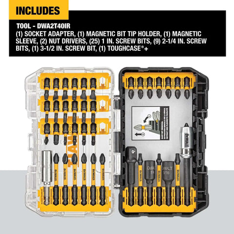Impact Ready 40-Piece Screwdriver Bit Set With Storage Case For FlexTorq Impact Drivers See Through Lid Patented Bit Bar For Easy Bit Removal Grab-And-Go Handy Case Dewalt