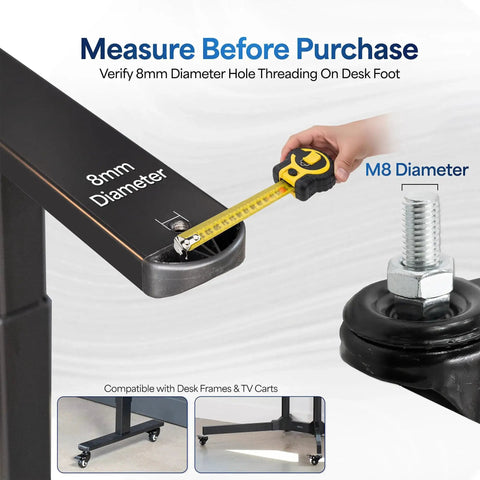 Measuring 8mm diameter threading for One And A Half Inch Swivel Caster Wheels With Brakes For Standing Desks Carts TV Stands M8