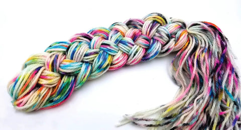 Colorful braided yarn dyed using Jet Black Acid Dye For Wool Silk Feathers And Nylons 8 oz Net Weight Jacquard Ultra Concentrated Colorfast Dye